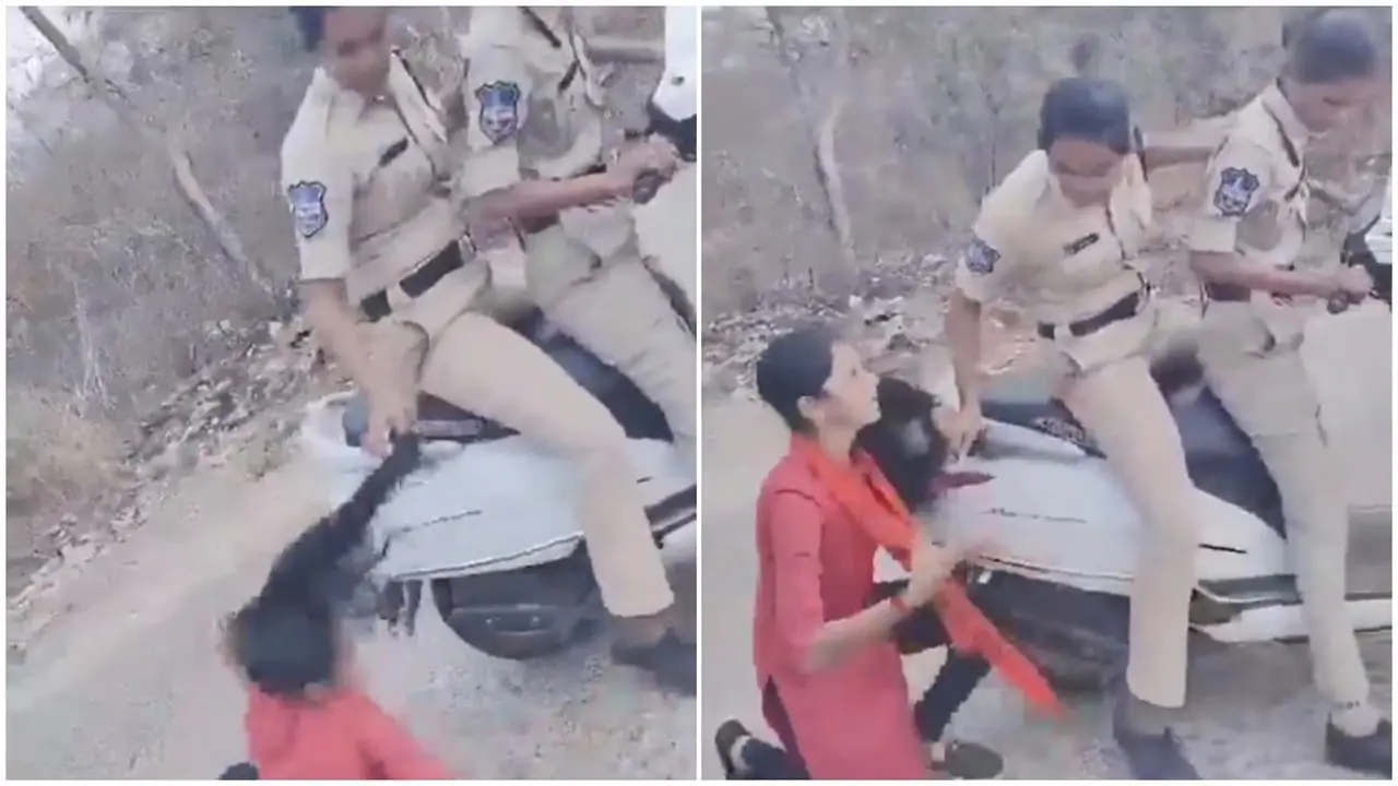 Telangana Policewoman Drags Girl Student by Hair on Scooty