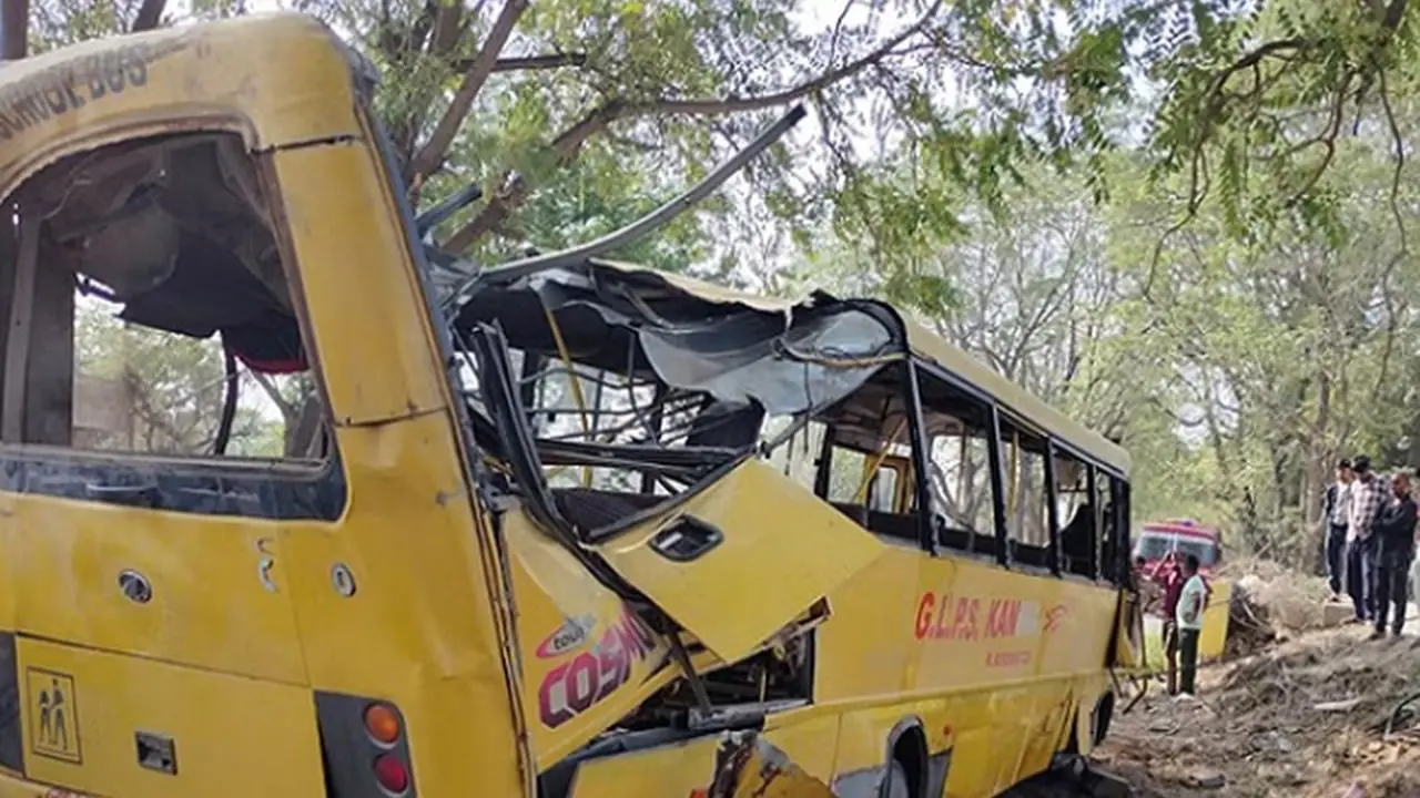 School Bus Overturns in Haryana